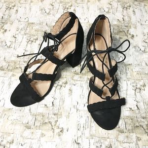 Charlotte Russe Black Lace Up Block Heel Sandal 11